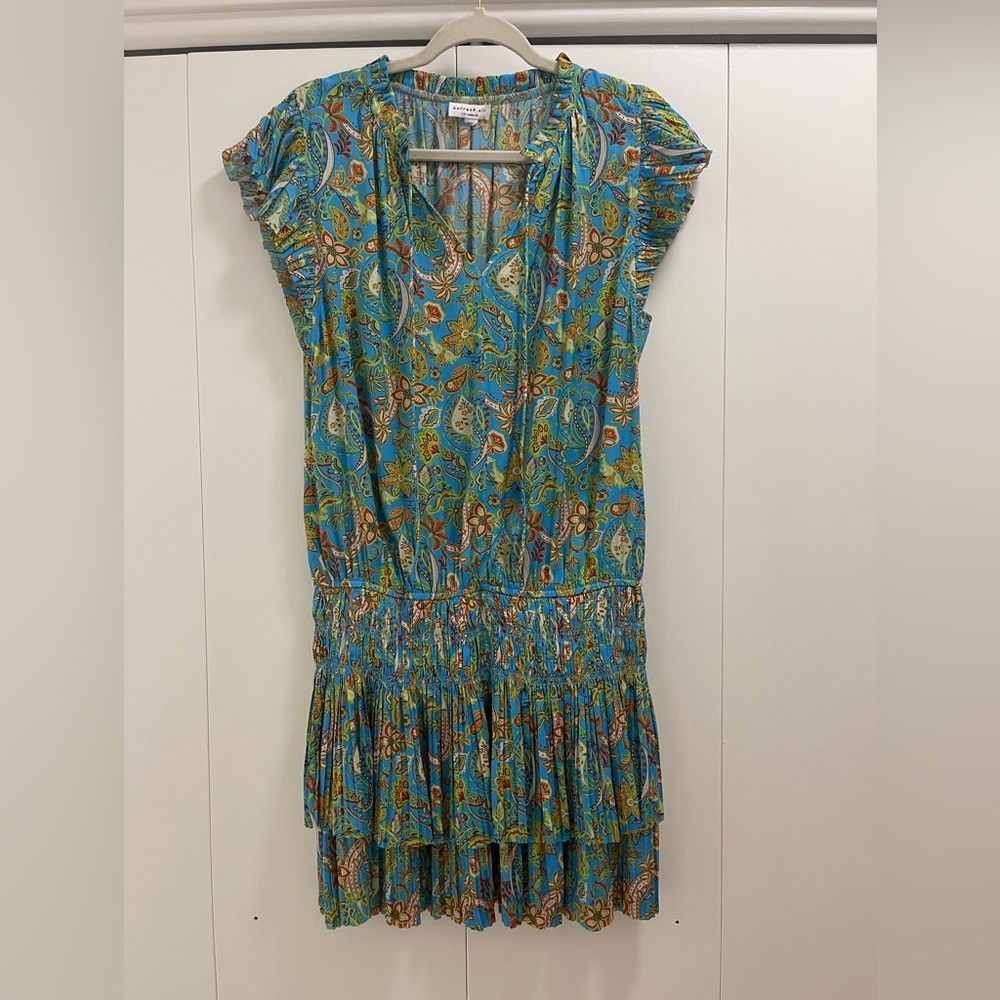 Current Air Los Angeles Blue Paisley Smocked Mini Dress. Size M - Picture 9 of 9